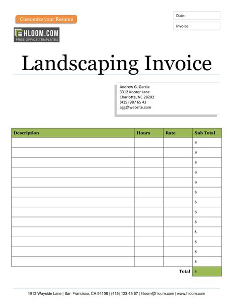 Landscape Invoice Template Excel