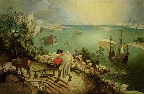 Landscape and the fall of icarus. The” Landscape with the Fall of Icarus” best represents the themes of Ovids’ story “The Story of Daedalus and Icarus” and Brueghel’s painting Landscape with the Fall of Icarus. Some similarities between the three works is the depiction of Icarus flying, the melted wings, Icarus drowning and the ignorance of the towns people.”Musee de Beaux Arts” … 