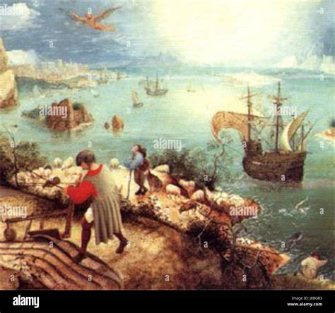 Landscape with fall of icarus. Buy "Landscape with the Fall of Icarus - Pieter Bruegel" by BestPaintings as a Greeting Card. 