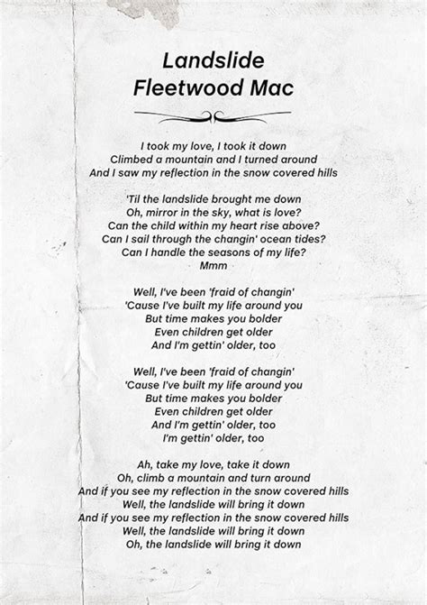 Landslide fleetwood mac lyrics. Things To Know About Landslide fleetwood mac lyrics. 