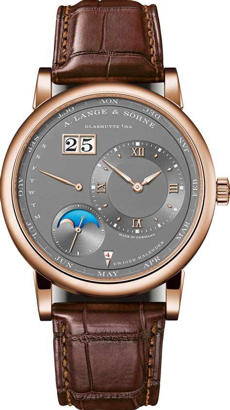 in 18-carat white gold. Reference 345.056 E. Price upon request. Contact your boutique. With its precisely jumping calendar displays and the peripheral month ring, the LANGE 1 PERPETUAL CALENDAR delivers unique mechanical and conceptual solutions. The white-gold model has a dial made of pink gold. Limited to 150 pieces, this model is available .... 