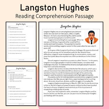 Langston Hughes Biography Reading Comprehension Workshee…
