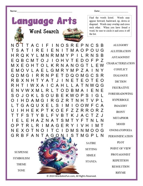 Language Arts Word Search Printable Word Search Printable