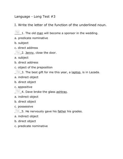 Language Long Test 3 UG 2nd Quarter Interactive Worksheet Edform