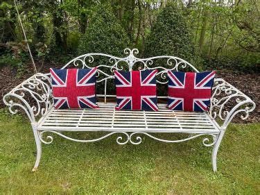 Large French Vintage Mid Century Fleur De Lis Garden Curved Bench …