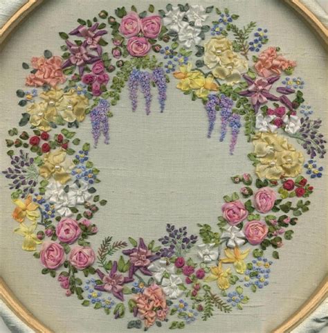 Large Garland Pattern & Print embroidery kit Etsy Ribbon embroidery