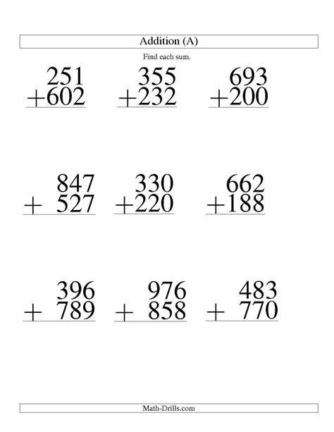 Large Print Addition Worksheets