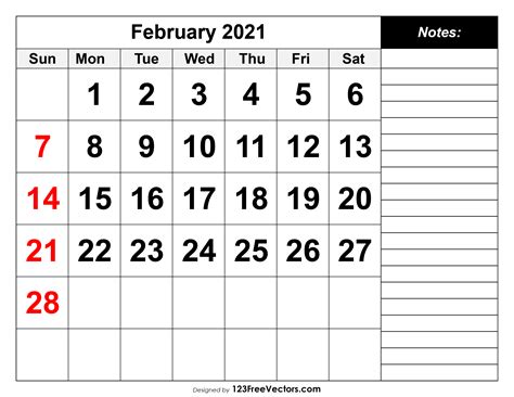 Large Printable Calendar February 2021 Free Letter Templates Gambaran