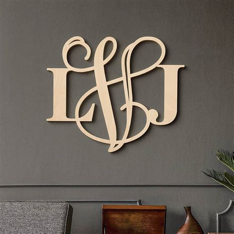 Large Script Monogram Wooden Letter with Initials UNPAINTED