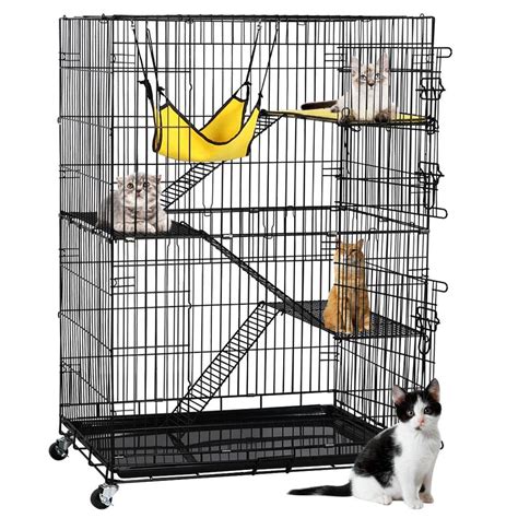 The large front door for both you and your pet to walk in and out of the cat cage conveniently. It makes feeding and cleaning super easy. Cat catio includes 2 x Bridges, 2 x Resting Houses, 5 x Cat Walks Platforms, 2 x Seating Platforms, 1 Small Door, 1 Lager Door, and UV Proof Hollow Sheet. . Large cat cages