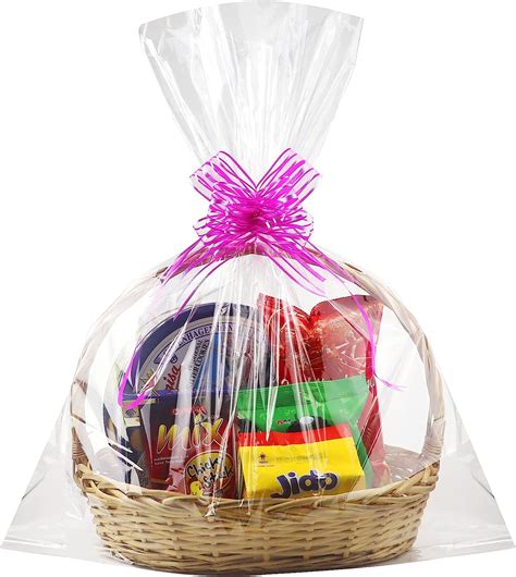 Awpeye Clear Basket Bags, 25 Pack Large Cellophane Wrap for Baskets and Gifts, 16x24 Inches Cellophane Bags, 2 Mil Thick. Bag. 1,377. 200+ bought in past month. $999 ($0.40/Count) Save more with Subscribe & Save. FREE delivery Fri, Oct 20 on $35 of items shipped by Amazon. Or fastest delivery Wed, Oct 18. . 