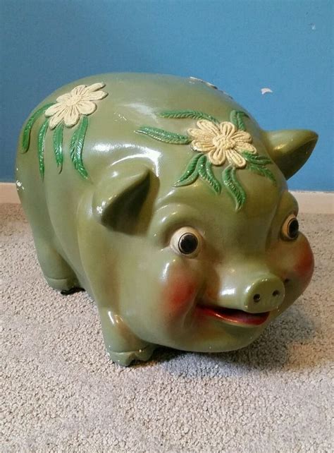 Large chalkware piggy bank. This vintage, red chalkware piggy bank is rather huge. He will hold coins for years. He is marked: A.N. Brooks Corp. Merchandise Mart, Chicago, Ill., 1971. He has a playful smile with great 1970s charm. SIZE: 13 from nose to tail x 7 tall x 6.5 wide. ... Extra Large Piggy bank, Pottery anniversary gifts, cool piggy bank for adults, discreet ... 