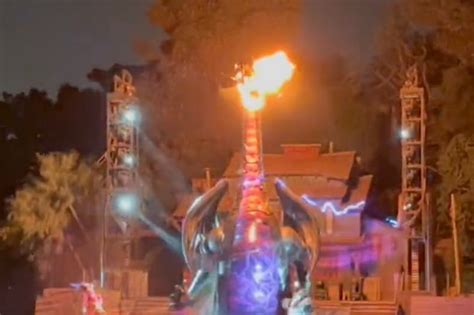 Large dragon prop catches fire during Disneyland show; Disneyland to temporarily suspend similar fire effects globally