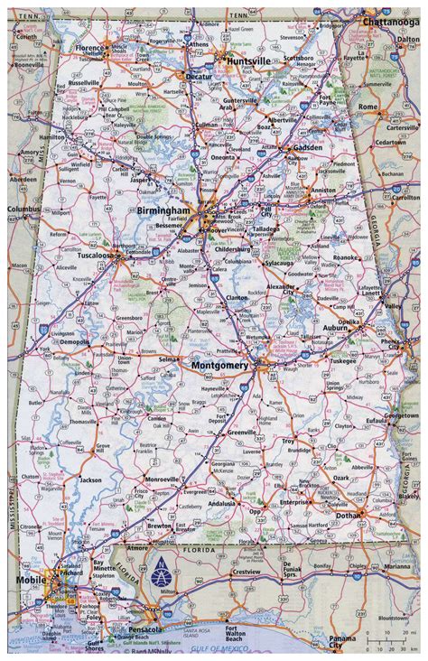 Large map of alabama cities.  Large detailed map of Alabama with cities a...