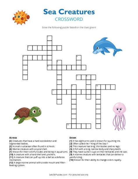 Find the latest crossword clues from New York Times Crosswords, LA Times Crosswords and many more. ... Large Marine Animal Crossword Clue. We found 20 possible solutions for this clue. We think the likely answer to this clue is SUNFISH. You can easily improve your search by specifying the number of letters in the answer.