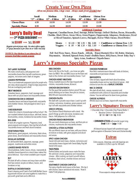Larry S Menu With Prices