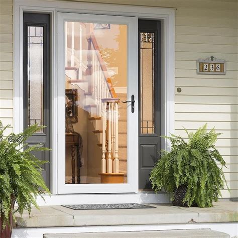 Larson lakeview storm door. LARSON Savannah 36-in x 81-in White Mid-view Retractable Screen Wood Core Storm Door with Brushed Nickel Handle. The Savannah solid wood core storm door features a maintenance-free DuraTech® surface for protection against age and the weather. The Screen Away® retractable screen offers instant ventilation and hides in a cassette at the … 