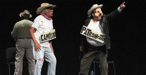 Las dos caras del patroncito. Las Dos Caras Del Patroncito would be best described as a Farce which is a comic dramatic work that uses buffoonery and horseplay and typically includes crude characterization and ludicrously improbable situations. Luis Valdez presented thatre work to the farmers. Cesar Chavez was a labor organization. 