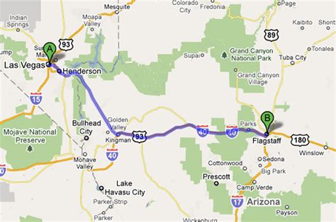 There are 206.98 miles from Las Vegas to Flagstaff in southeast direction and 253 miles (407.16 kilometers) by car, following the I-40 and US-93 S route. Las Vegas and Flagstaff are 3 hours 43 mins far apart, if you drive non-stop . This is the fastest route from Las Vegas, NV to Flagstaff, AZ. The halfway point is Hackberry, AZ..