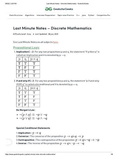 Last Minute Notes Discrete Mathematics