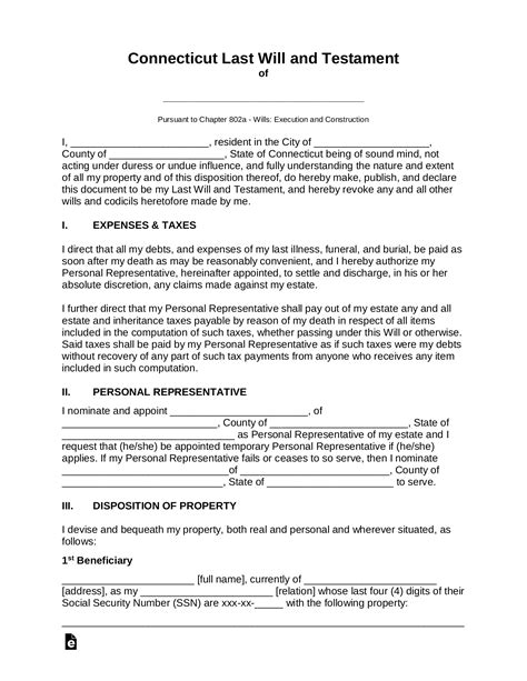 Last Will And Testament Template Connecticut