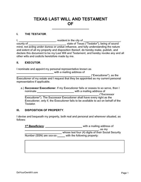 Last Will and Testament Texas Form Fill Out and Sign Printable PDF
