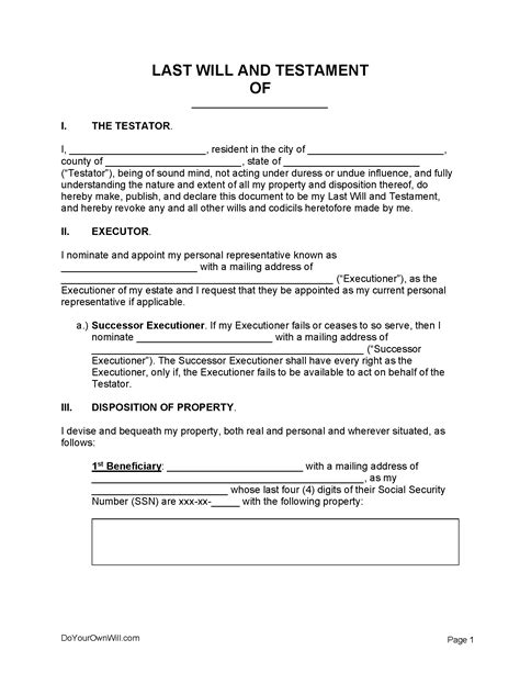 Last will and testament form in Word and Pdf formats page 2 of 2