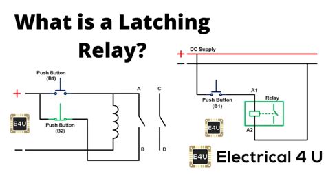Latching relay schematic symbol.  The latching relay maintains its position afte...