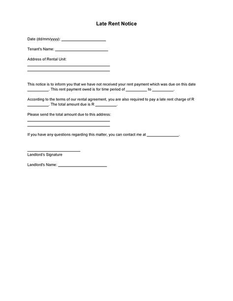 Late rent notice template. Preview. 4.7 ( 19 reviews) Updated Jan 17, 2024. ~ 1 page. PDF. 6.6K downloads. A late rent notice is a crucial document that landlords use to officially … 