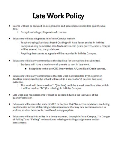 Late work policy college example. .  ...