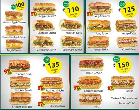 Latest Menu Prices for Subway in Rosewater SA