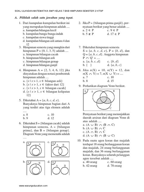 Latihan Soal Himpunan Kelas 7 - BELAJAR