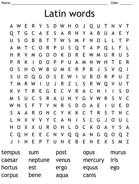Latin words! Word Search WordMint