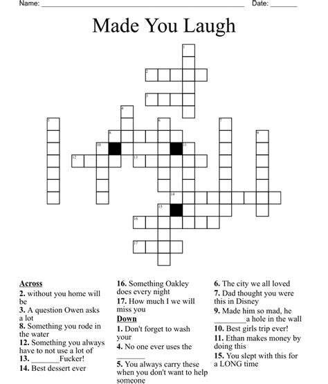 Laugh crossword clue. Are you a crossword puzzle enthusiast who loves the thrill of deciphering clues and filling in those elusive squares? If so, you know that sometimes even the most experienced puzzl... 