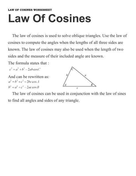 Law Of Cosines Worksheet Zip Worksheet