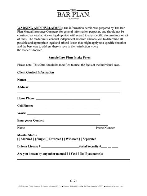 Law Office Legal Client Intake Form Legal Client Intake Forms for Law