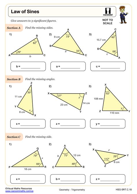 Law of Sines Worksheet PDF Printable Geometry Worksheet