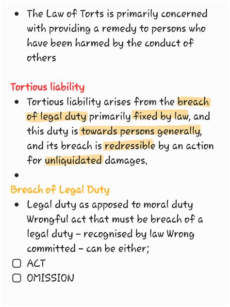 Law of torts notes (part 2) advanced. - Studocu