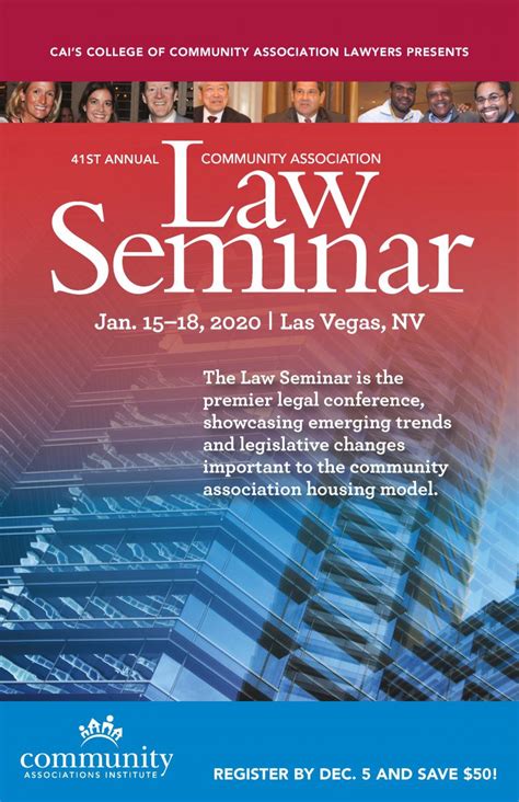 Law seminar. This is a 4½ day seminar is geared to the real-world needs of human resource professionals, attorneys, and managers. The seminar provides “best practices” insights and information on the full range of employee relations and labor law issues. The seminar is presented by prominent employment law attorneys who are also excellent presenters. 