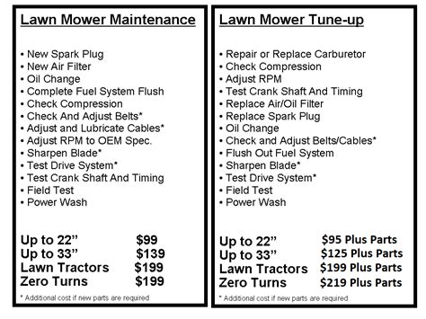 Lawn Mower Repair Price List