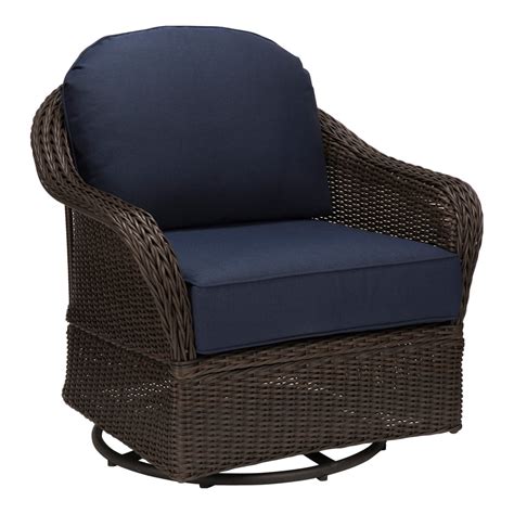 Shop allen + roth Emerald Cove Wicker Brown Steel Frame Swivel Glider Conversation Chair with Cream Cushioned Seat in the Patio Chairs department at Lowe's.com. The Emerald Cove swivel glider chair showcases all-weather wicker in natural variegated warm tones in a classic basket weave pattern handwoven to a heavy-duty