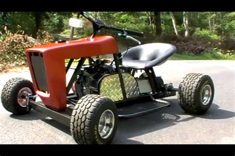 Lawn mower go kart. A 2-stroke 200 cc go-kart will reach a top speed of 120 mph. A 4-stroke 200 cc go-kart can attain a top speed of 75 mph. You can adjust the maximum HP that a 2 or 4 stroke … 