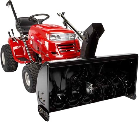 Lawn mower snow blower. Feb 12, 2023 · The best lawn mower snow blower combo for most people is the NorTrac BE-SBS50G 3-Stage. Snow Blower. This three-stage, steel snow blower attachment for riding lawn mowers has a throwing distance of 25 feet and a rotating manual crank chute that can clear away massive amounts of snow. However, there are still downsides to this riding lawn mower ... 