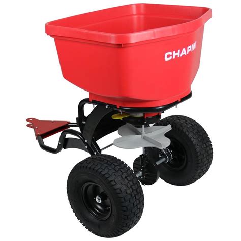 for pricing and availability. Agri-Fab. 130-lb Broadcast Fertilizer Spreader. Model # 45-0462. 433. • 130 lb capacity covers about 1/2 acre approximately 25000 sq ft. • Rustproof poly hopper and spreader plate increases product life. • Large 13 inch by 4 inch pneumatic tires allow for increased maneuverability.. 