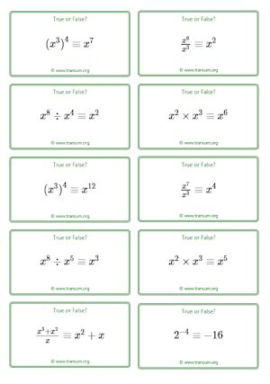 Laws of Indices - True or False? - Transum