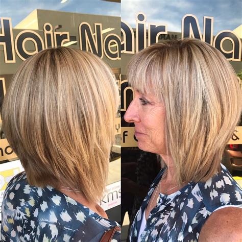A great haircut for an older woman over 60 with thin hair is a layered, reverse, inverted, or simply A-line bob. It lifts the hair towards the face with its super high graduation at the back and length. Style this layered cut with soft, loose waves when you want more thickness and volume. Bob Hairstyles for Thin Hair with Graduation at the Nape. 
