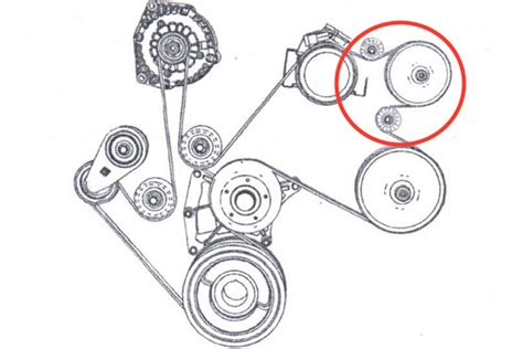 In the above 5.7 L belt diagram the tensioner (Marked with a T) is on the longest stretch of unsupported travel. This makes the condition and the pulling force critical for proper belt operation. Worn or weak tensioners can cause belt noise as well as improper rotation of accessories. When operating the tensioner the travel should be smooth .... 