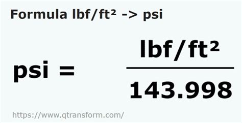 Lbf ft 2 to psi. How many psi in 1 lb/ft^2? The answer is 0.0069444444444444. We assume you are converting between pound/square inch and pound/square foot. You can view more details on each measurement unit: psi or lb/ft^2 The SI derived unit for pressure is the pascal. 1 pascal is equal to 0.00014503773800722 psi, or 0.020885434273039 lb/ft^2. Note that ... 