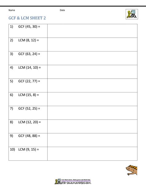 Lcm And Gcf Worksheet