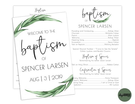 Lds baptism program template free. Customize the free LDS baptism program template to add a nice touch to your special day. The floral wreath is so beautiful! You can use a free trial of photoshop to create these. They also print two on a page to save on costs. Design your adorable program now! 